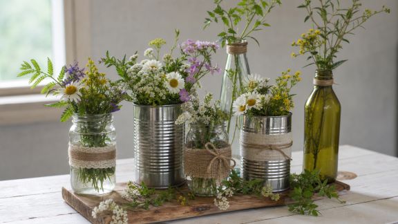 Comment réaliser un centre de table festif avec des objets recyclés