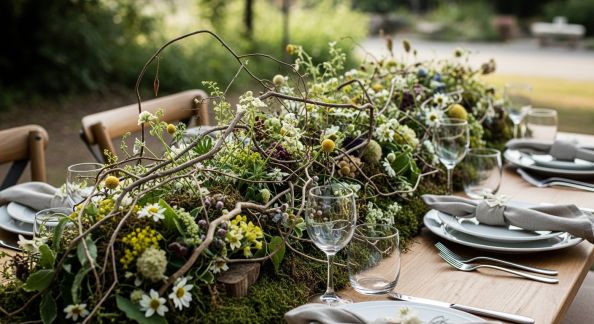 Inviter la nature : idées de chemins de table végétaux