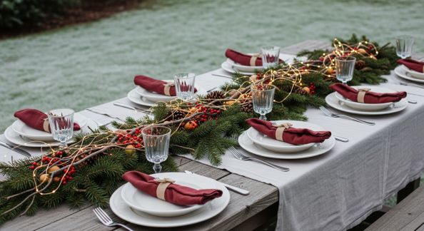Réussir une jolie table de Noël en extérieur, même en hiver