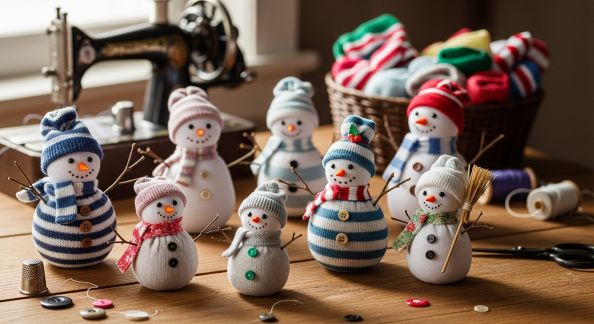 Transformer des chaussettes orphelines en bonshommes de neige décoratifs