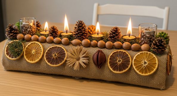 Tuto simple pour confectionner un chemin de table festif en matériaux naturels